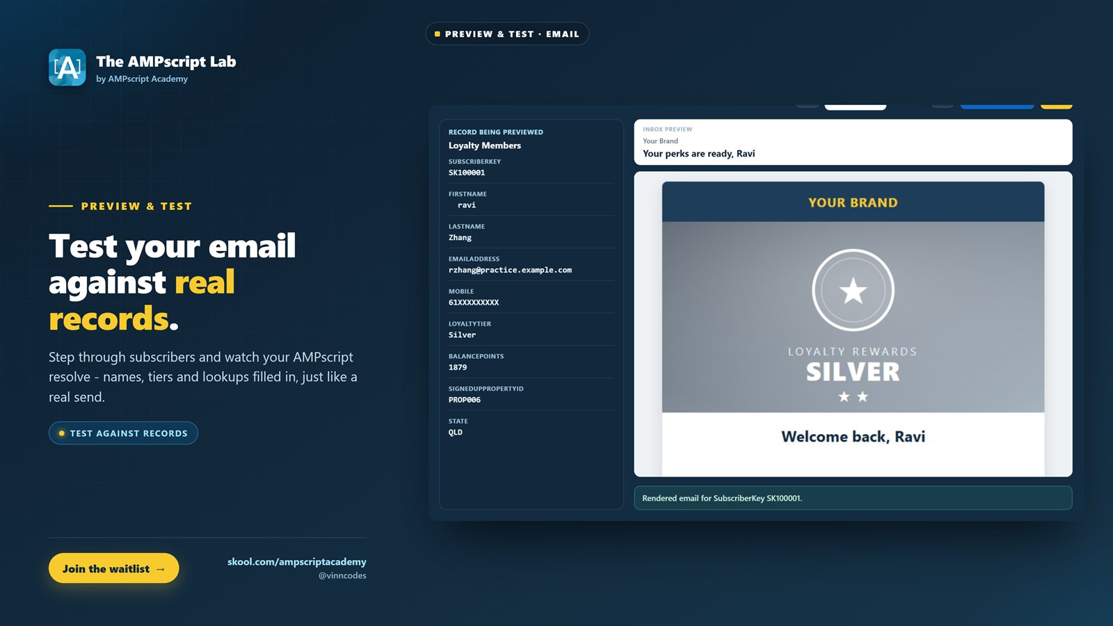 Preview and test your email against real records